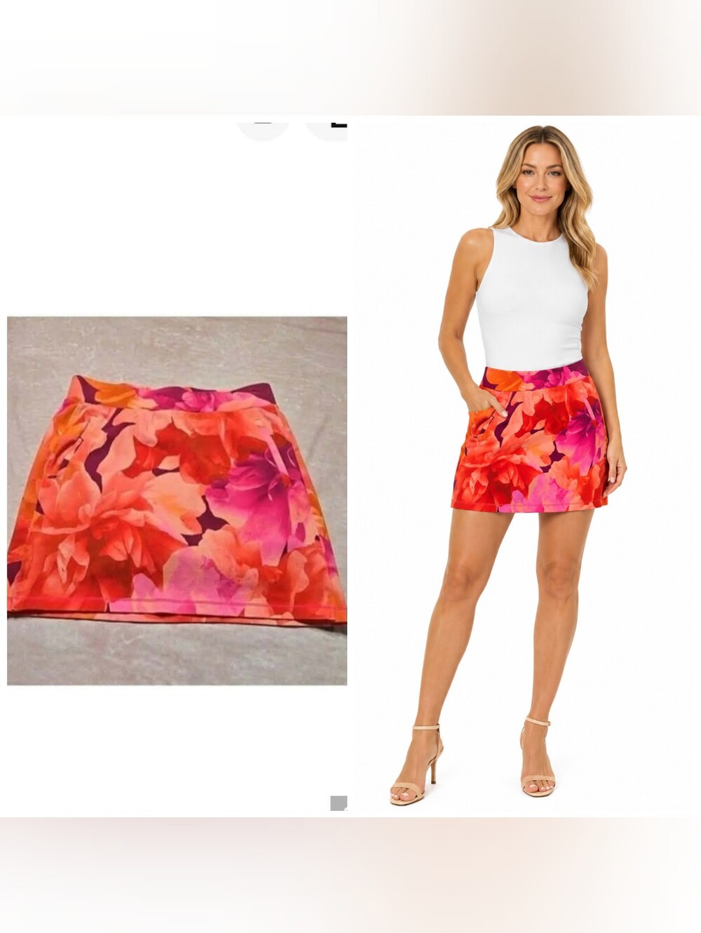 Talbots Brushed Cotton Pink Floral Stretch Skort  Zip Pockets Size Medium Petite